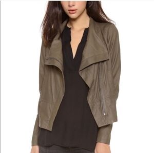 Vince. Olive Green Zip- Up Leather Moto Jacket Size XS